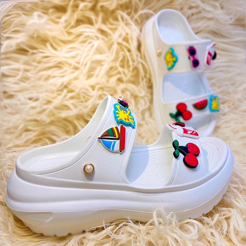 Dép crocs classic 2 quai-Đế 5cm + Tặng bộ 12-14 sticker nhưn hình