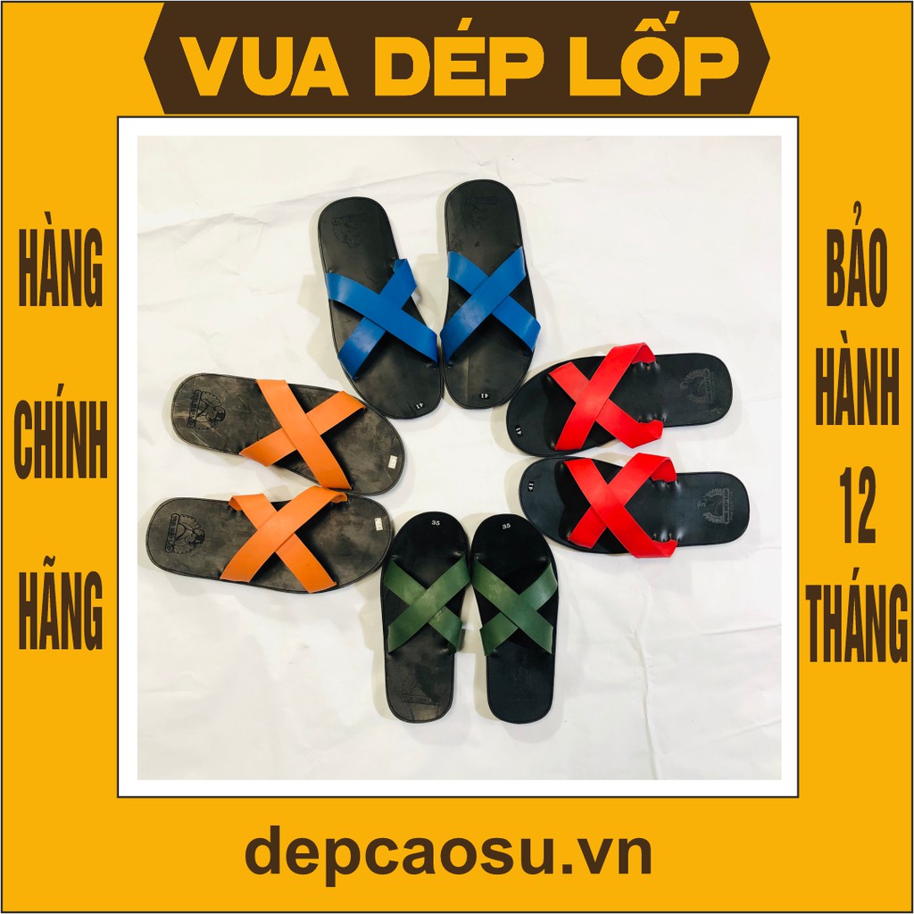 Dép cao su kiểu dép lê 2 quai chéo màu sắc thương hiệu Vua Dép Lốp Phạm Quang Xuân, chính hãng, có bảo hành, ảnh thật