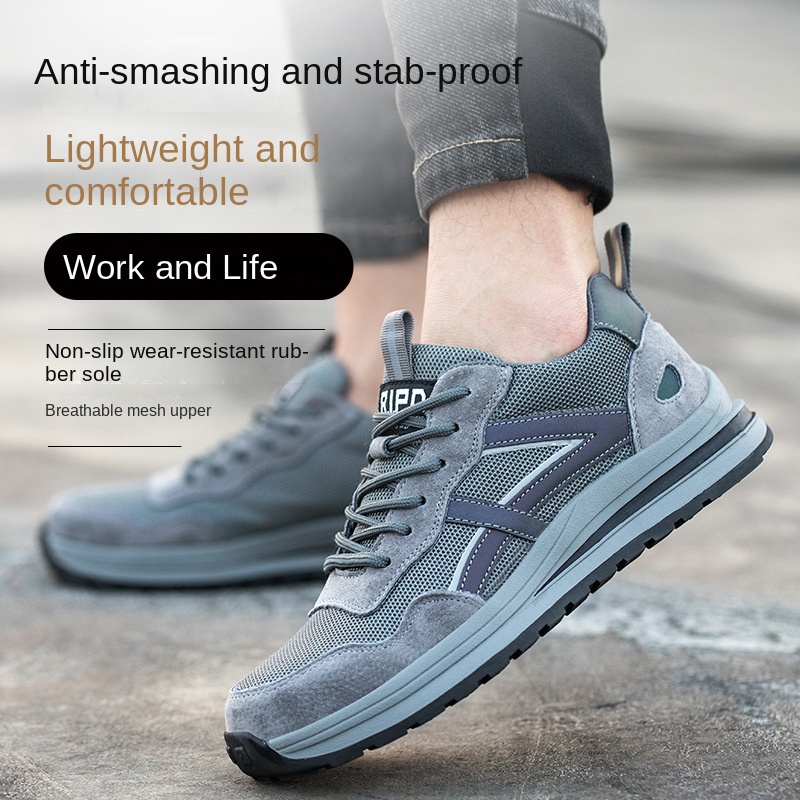 Giày Bảo Hộ Lao Động Mũi Thép Chống Đâm Thủng Vải Kaki Thoáng Khí Chống Mòn Bảo Vệ An Toàn Cho Nam