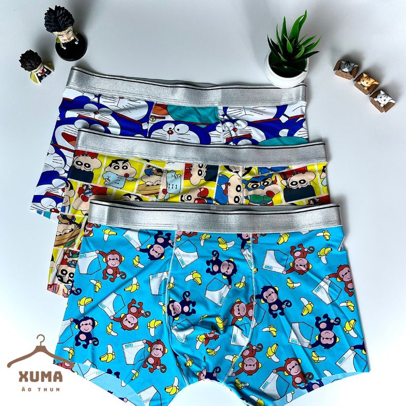 [ Ảnh tự chụp ] Combo 3 quần sịp quần lót nam hoạt hình thun lạnh siêu nhẹ co giãn khử mùi hiệu quả xuma