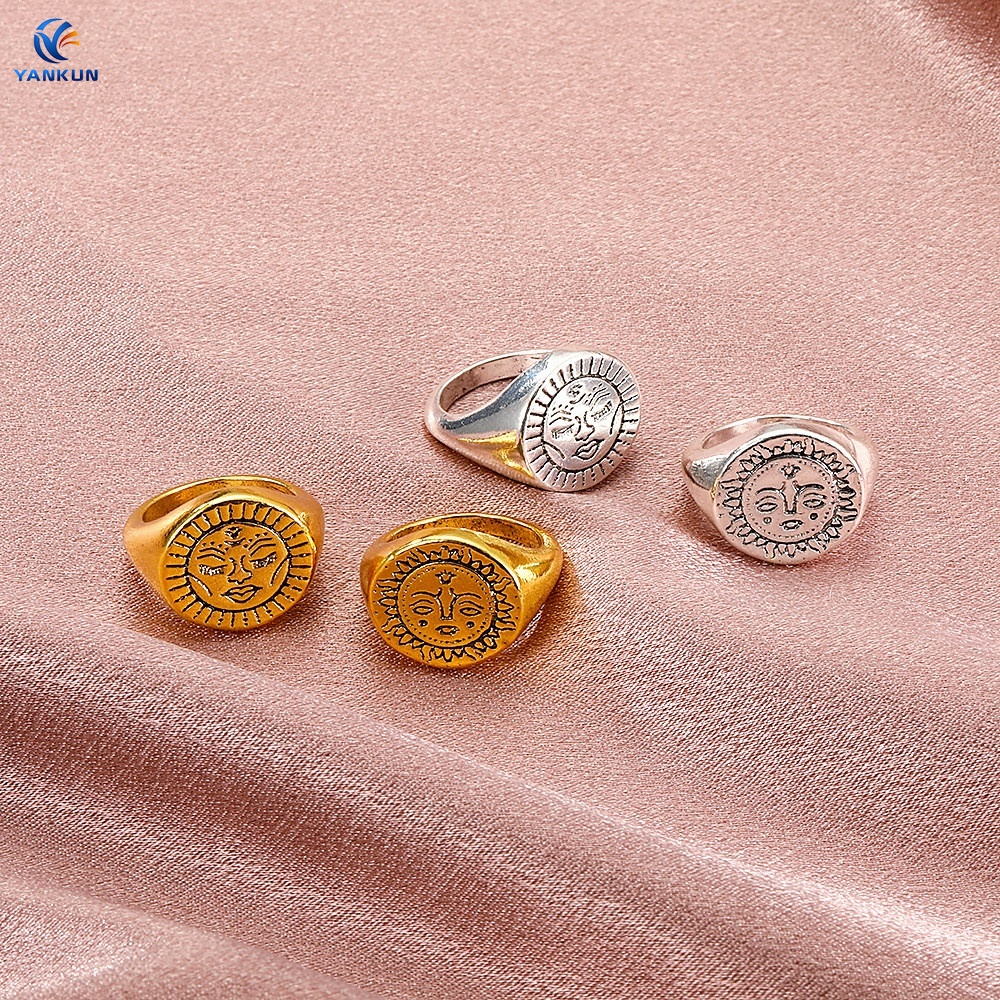 New Sunflower Smiley Retro Metal Face Index Finger Ring Creative Jewelry accessories