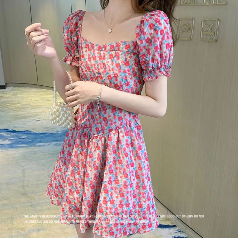 Đầm hoa Perty cổ vuông phong cách mùa hè thời trang cho nữ