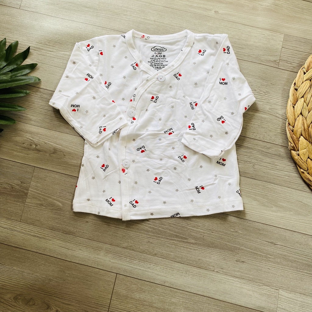 Áo dài tay cài lệch sơ sinh hoạ tiết dễ thương cho bé VT KIDS