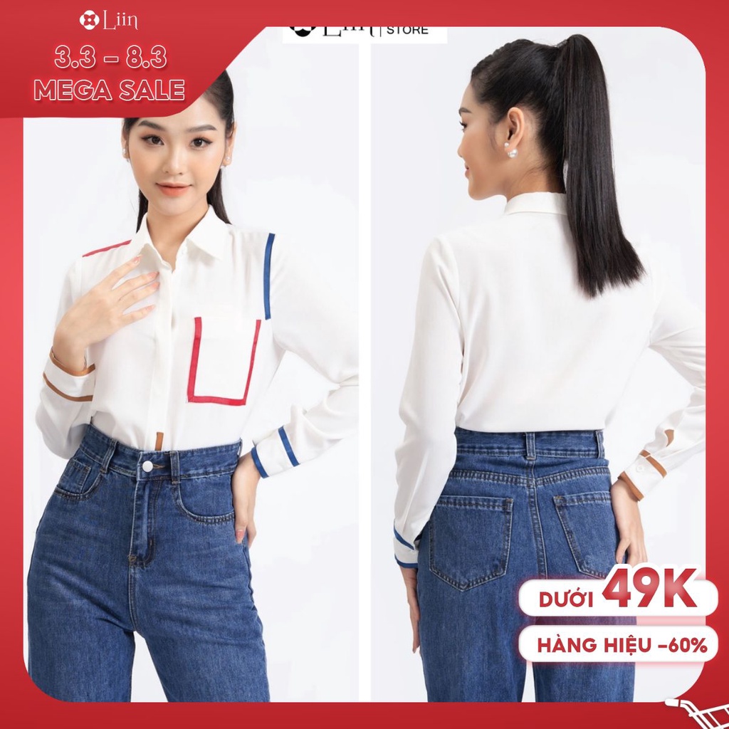 Áo sơ mi nữ dài tay chất vải đũi viền phối sắc màu form công sở trẻ trung, cá tính Liin Clothing SM3975