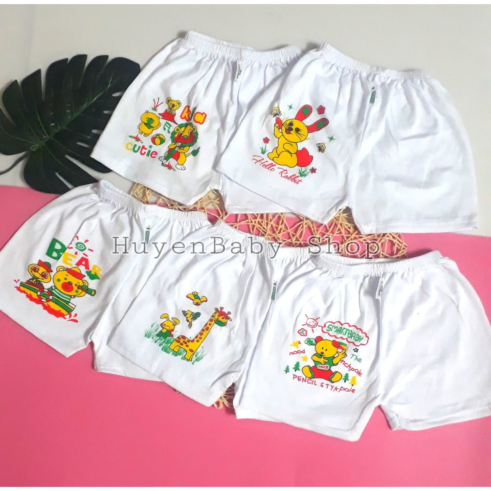 Set 5 quần đùi sơ sinh trắng in hình bosini cho bé từ sơ sinh đến 11,5kg loại đẹp
