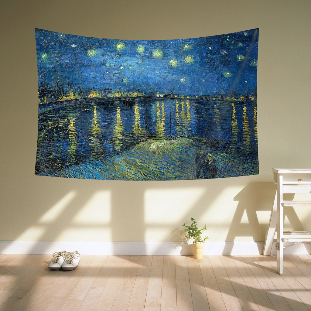 Thảm Treo Tường Trang Trí Hình Tranh Sơn Dầu Kèm Kẹp Treo Chất Liệu Polyester