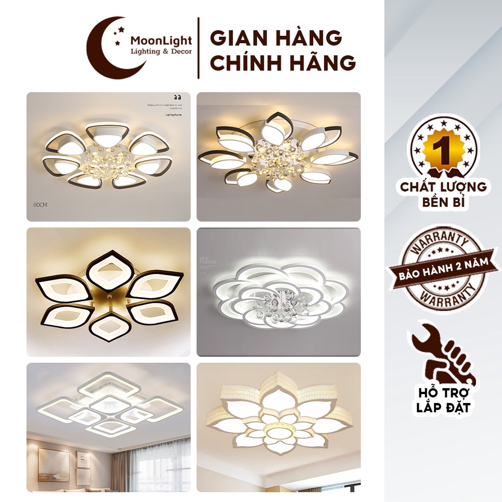 Đèn Mâm Ốp Trần Phòng Khách 8-16 Cánh MOONLIGHT Thiết Kế 3 Chế Độ Ánh Sáng Kèm Điều Khiển Từ Xa, Công Suất 40-80w