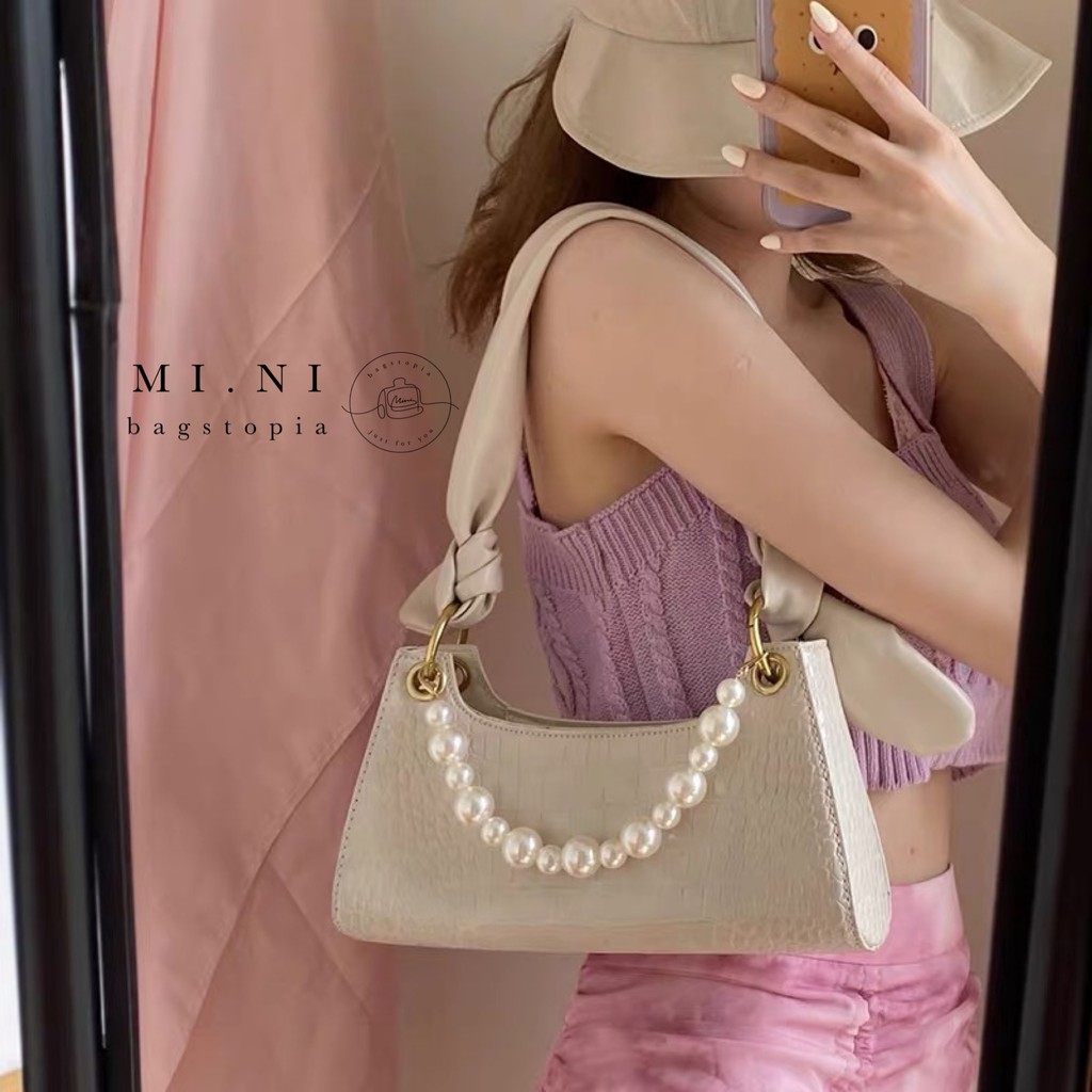 [ Có 3 Dây Bao Gồm Phụ Kiện Ngọc Cao Cấp] Túi kẹp nách Da Rắn Dây Xích Ngọc độc đáo chất da cao cấp siêu trend 2020