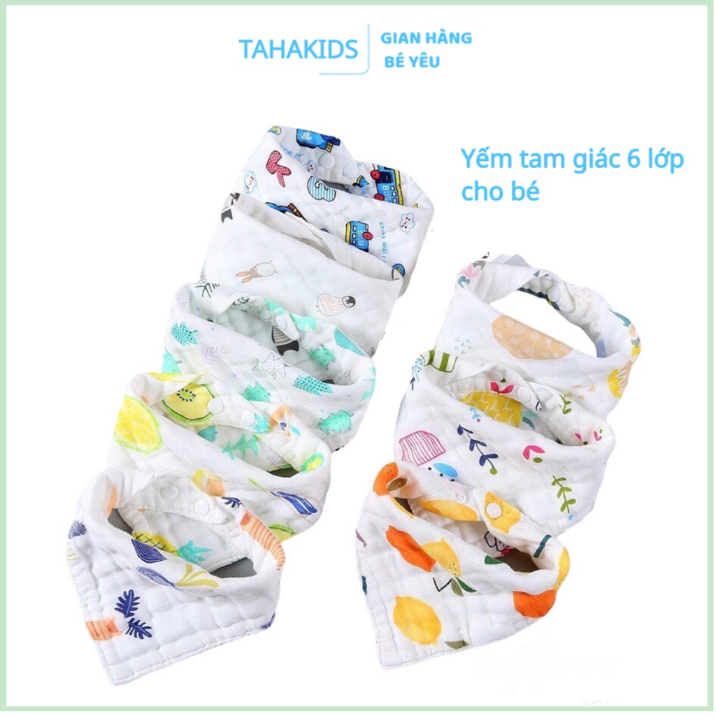 Set 5 yếm tam giác Kiluta cho bé vải xô 6 lớp Yếm sơ sinh bé trai bé gái