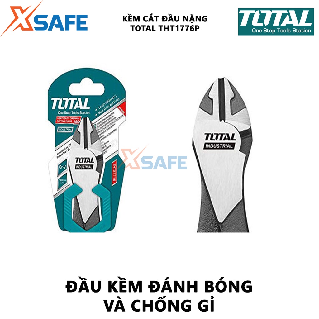 Kềm cắt đầu nặng TOTAL THT1776P kìm cắt Size 7&quot;/ 180mm, Đầu kềm cắt được đánh bóng và chống gỉ, Tay cầm hai màu cắt