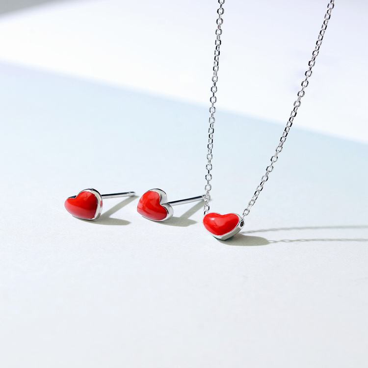 Bộ trang sức bạc Trái tim đỏ