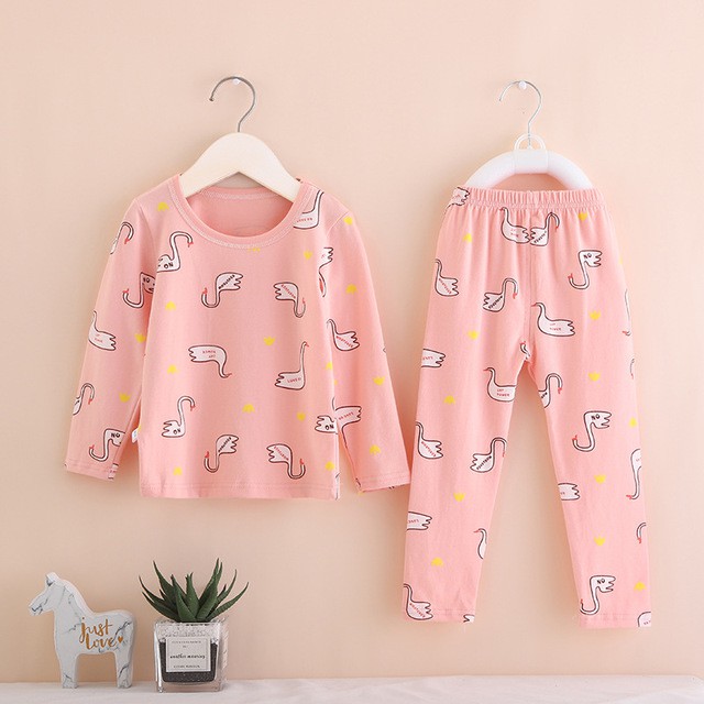 Dễ Thương Bộ Đồ Ngủ Cotton Tay Dài In Họa Tiết Hoạt Hình + Quần Dài Cho Bé Trai / Gái