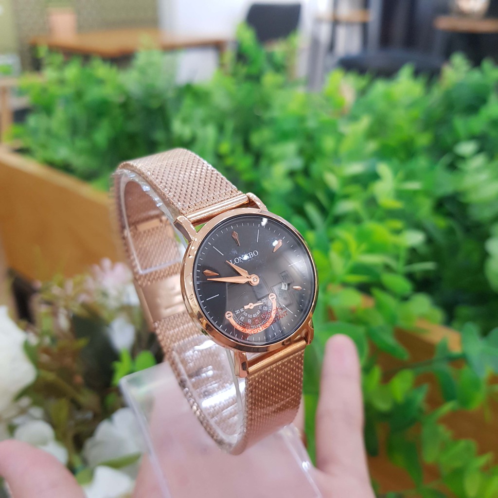 Đồng hồ nữ Longbo chính hãng dây titanium viền trắng kim xanh có lịch chống nước chống xước tuyệt đối Tony Watch 68 | BigBuy360 - bigbuy360.vn