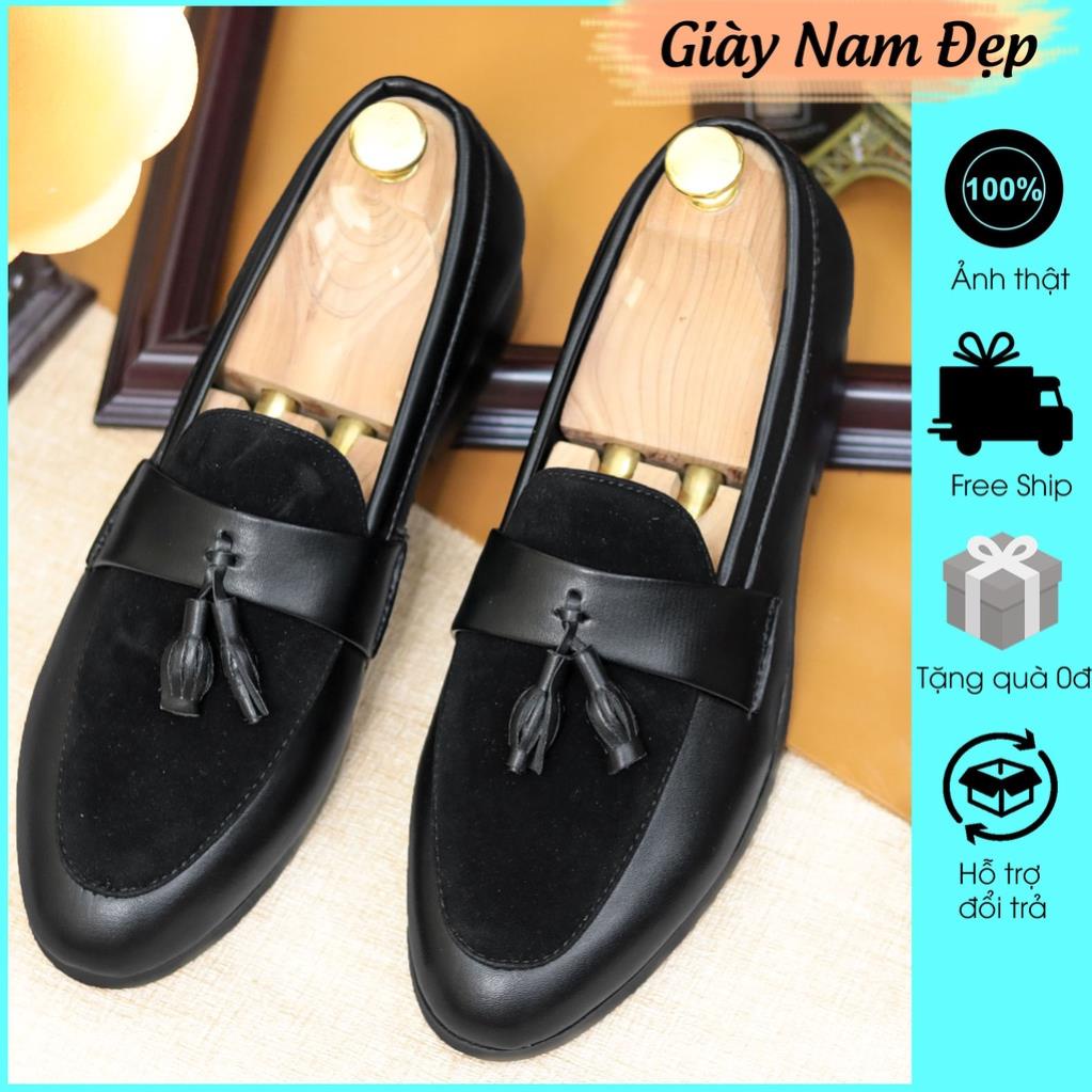 Giày Lười Nam Công Sở Giá Rẻ Đế Cao 3cm Kết Hợp Da Lộn Mã G014 Màu Đen abs