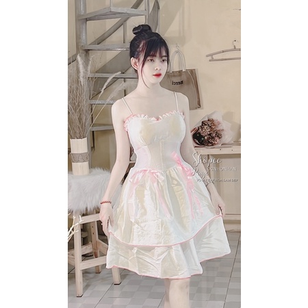 Đầm cup ngực xoè nơ tiểu thư