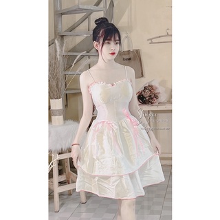 đầm cup ngực xoè nơ tiểu thư