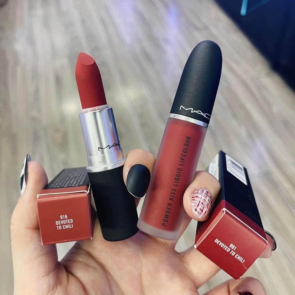 Son thỏi/ kem MAC Powder Kiss Liquid màu 316/ 991/ 877 Devoted To Chili - LAMII BEAUTY