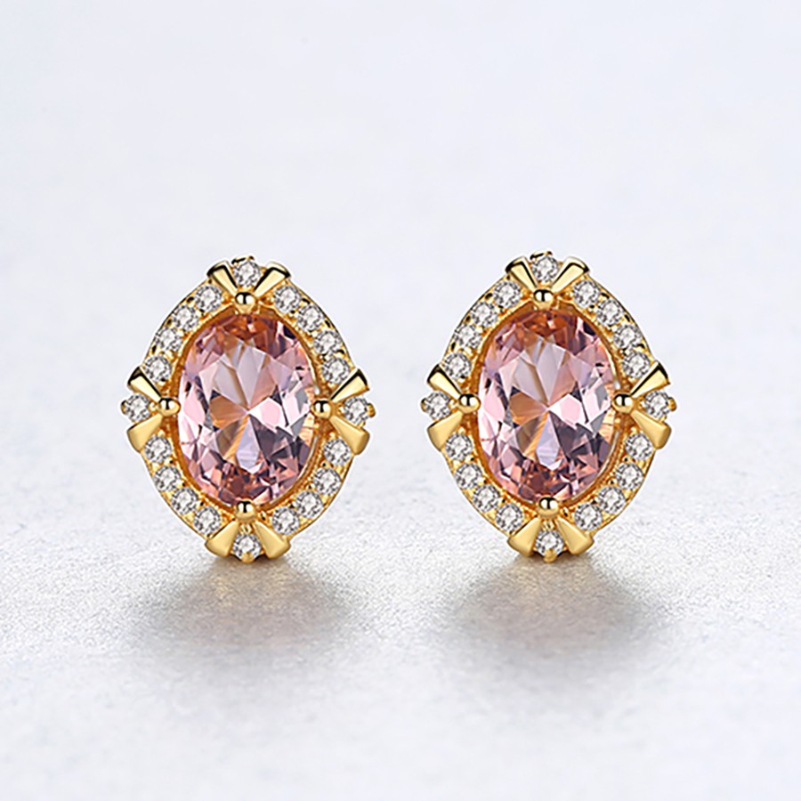 Bông Tai Bạc Ý Đính Đá Màu Nâu Vàng Sang Trọng B-2407-Bảo Ngọc Jewelry