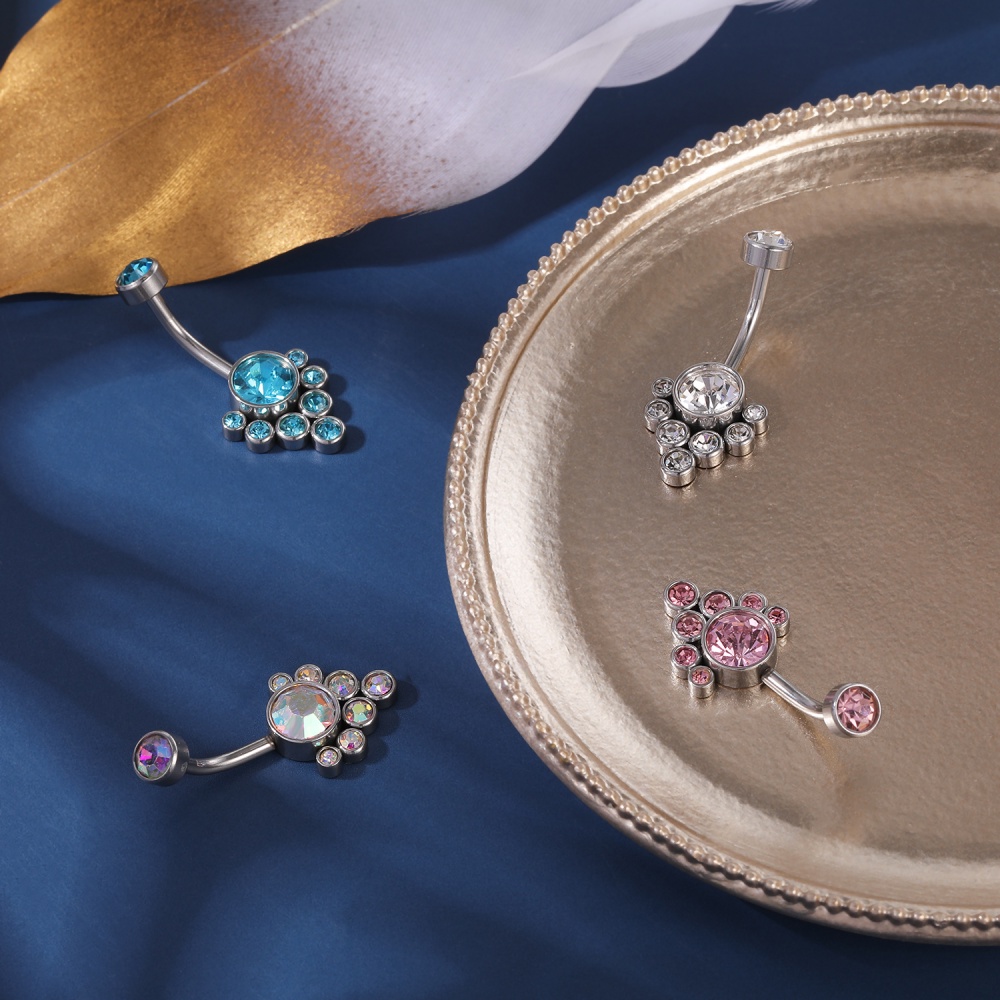 Khuyên rốn bằng thép không gỉ đính đá 4 màu với 11 kiểu tùy chọn hợp thời trang