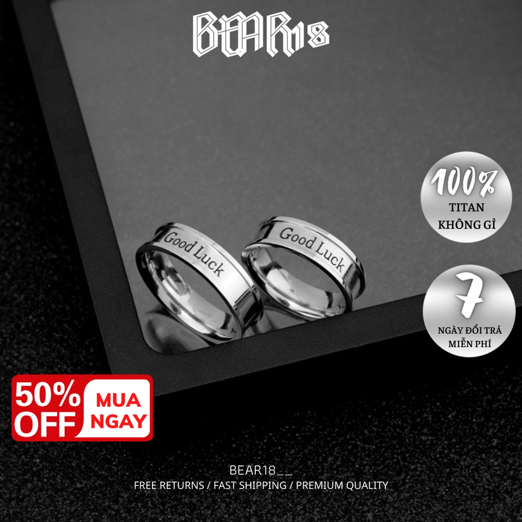 Nhẫn trơn màu bạc khắc chữ GOODLUCK cho nam và nữ, nhẫn đôi , nhẫn cặp , chất liệu thép titan không gỉ BEAR18 - N103