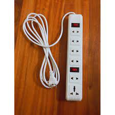 Ổ Cắm Điện Dài 6 Lổ 2 Công Tắc Cao Cấp, ổ điện trắng dài 6 ổ cắm 2 chấu, 2 công tắc, dây nối dài 3m, ổ điện gia dụng