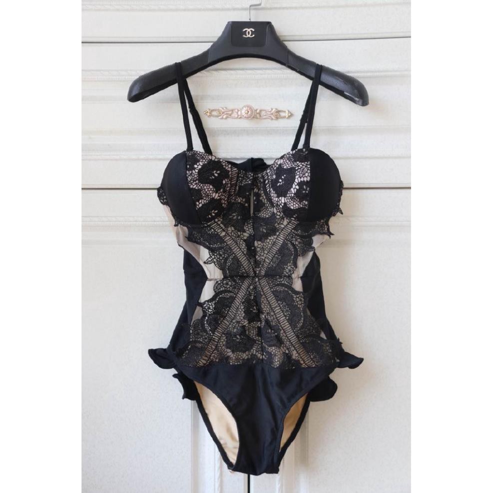 SALE HẾT 🌸 🍀 9.9 Phong cách châu Âu áo tắm đen ren retro phụ nữ bikini một mảnh gợi cảm .. Đẹp . . | BigBuy360 - bigbuy360.vn