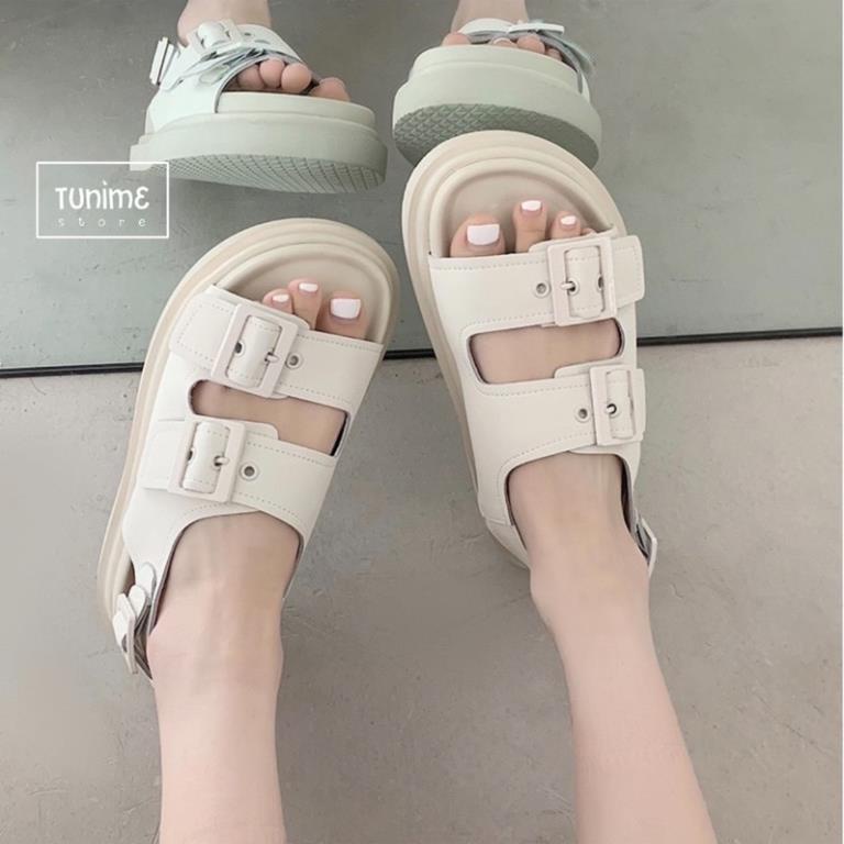 😽 (CÓ SẴN Đen/Trắng be) Giày Sandals đế bánh mì 4.5p quai cài CAO CẤP da mềm mịn