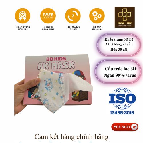 [ Hộp 50 Cái] Khẩu Trang 3D Mask Trẻ Em  kháng khuẩn