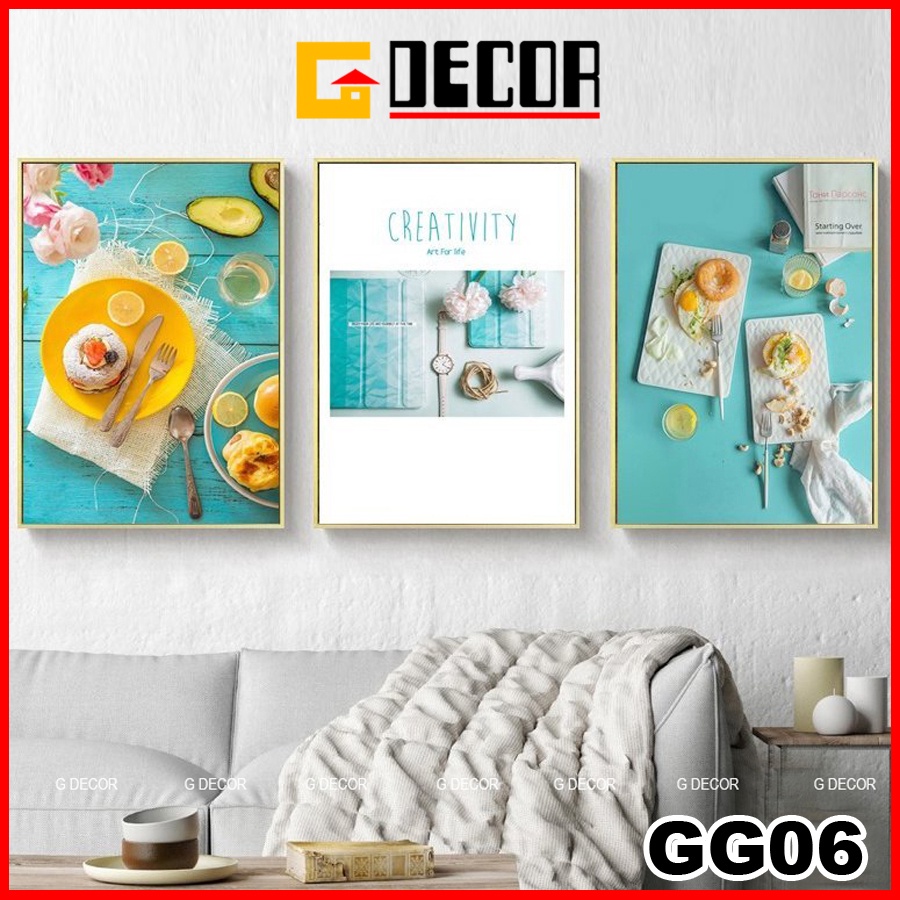 Tranh treo tường canvas khung gỗ 3 bức phong cách hiện đại Bắc Âu tranh decor trang trí phòng khách phòng ngủ bếp ăn 06