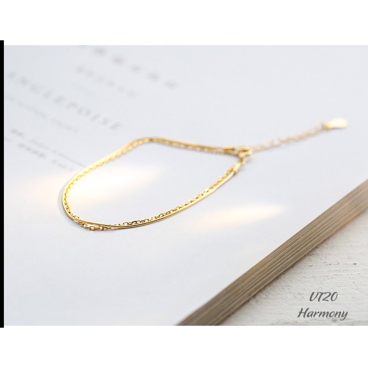 Lắc tay, vòng tay dây kép mạ vàng VT20 | Bạc 925 cao cấp mạ vàng| TRANG SỨC BẠC HARMONY
