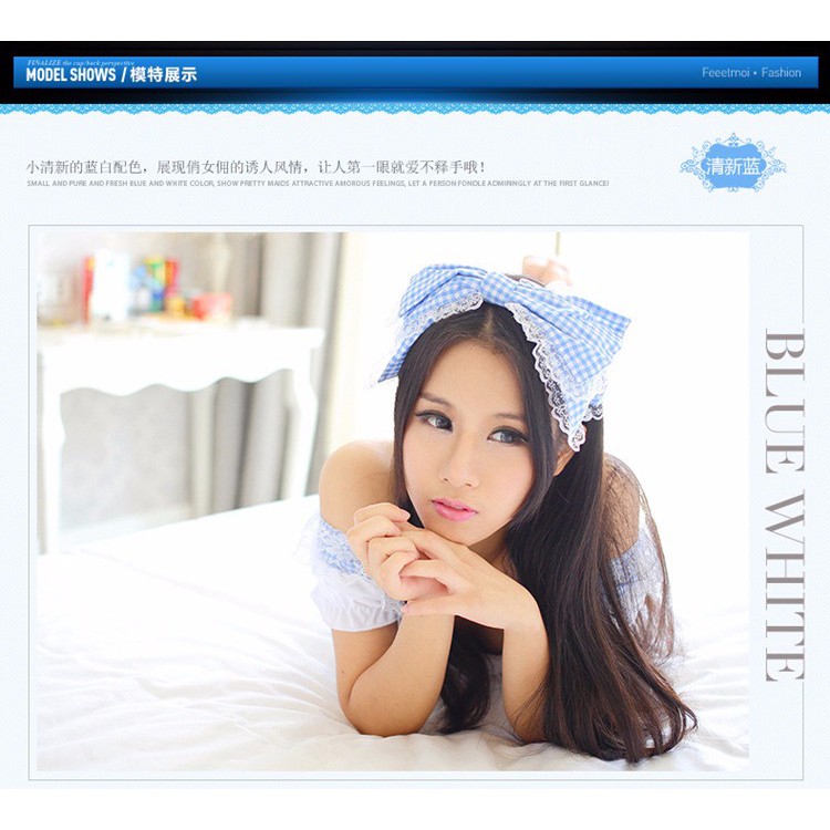 Bộ đồ ngủ cosplay sexy nội trợ kèm băng đô cài đầu và quần chip