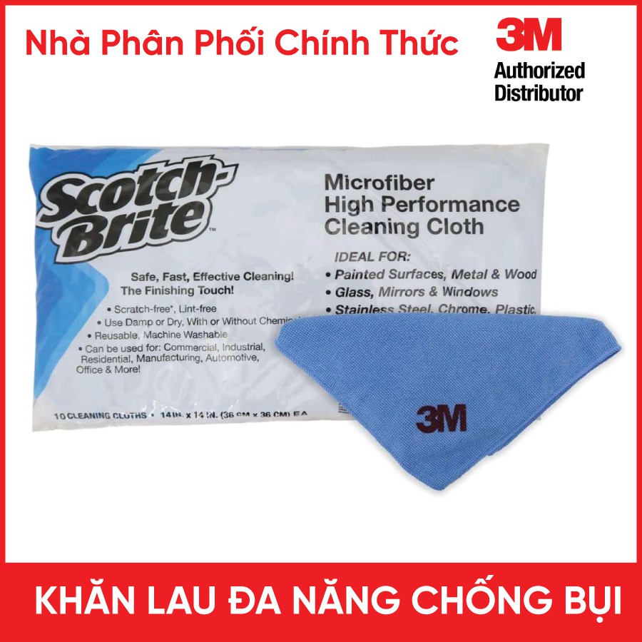 Chính hãng 100% Khăn Lau Đa Năng 3M Microfiber Lau Vân Tay, Lau Bụi, Lau Bếp, Lau Kính Xe (36cm x 36cm)