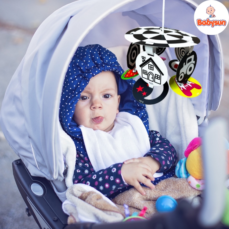 Đồ chơi treo nôi đen trắng cho bé, bộ kích thích thị giác cho trẻ sơ sinh hiệu quả có kẹp dễ dàng sử dụng- Combo