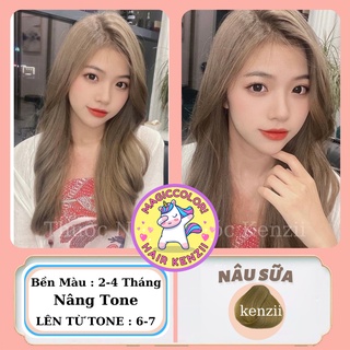 Thuốc nhuộm tóc Nâu Trà Sữa Tặng Trợ Nhuộm Găng Tay Kenzii lên từ tone nâu 6 - 7