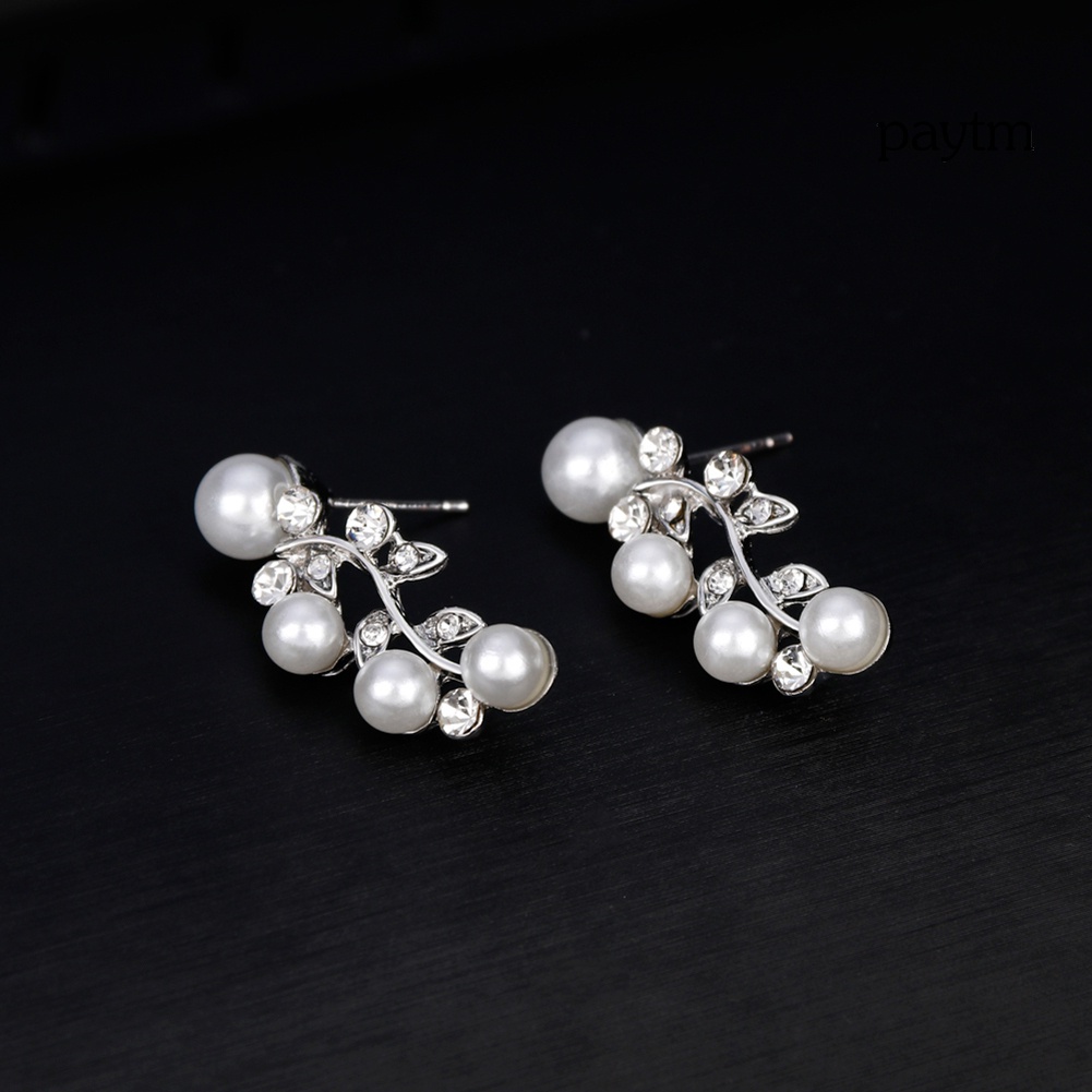 【❥(^ _-) Bộ Vòng cổ + Bông Tai Đính Kim Cương Giả &amp; Ngọc Trai Giả Thanh Lịch Cho Nữ