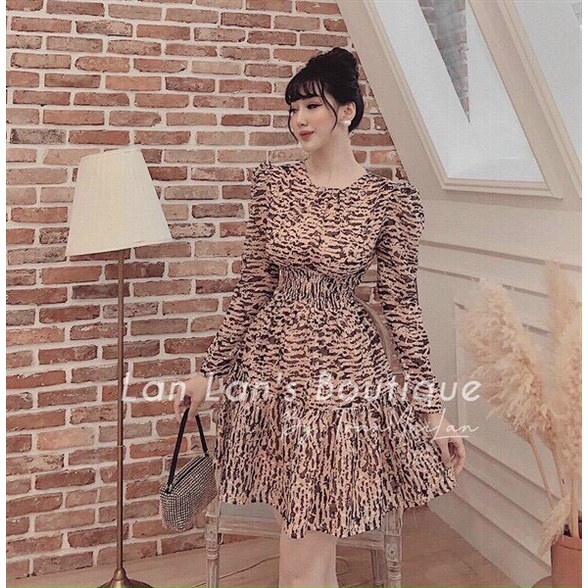 [ Miễn Phí Ship 2022 ] Đầm voan da báo cổ tròn da báo, đầm nữ ôm eo tôn dáng