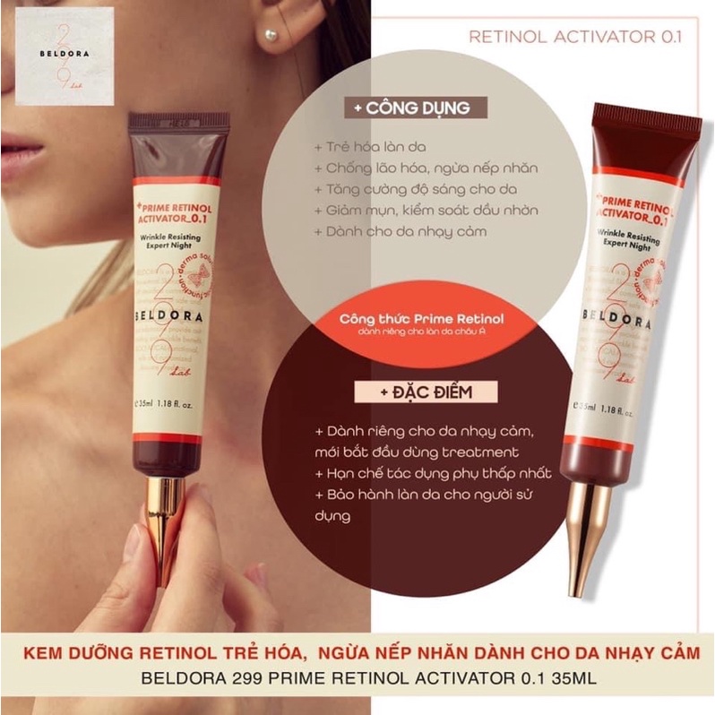 Kem Dưỡng Retinol Trẻ Hóa Da, Ngăn Ngừa Nếp Nhăn Beldora 299 Prime Retinol Activator 35ml