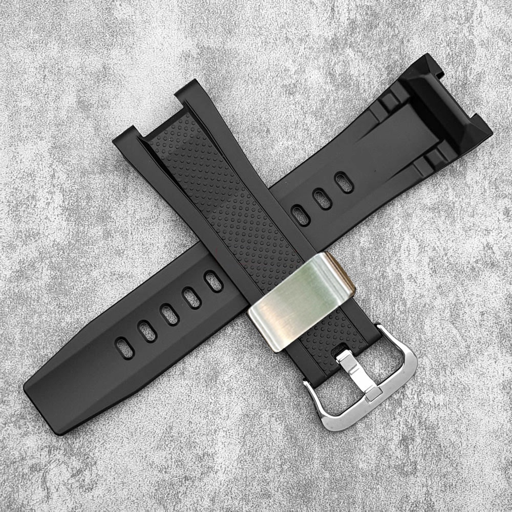 Dây đồng hồ silicon khóa bạc thay thế cho Casio GST-W300/GST-S110/GST-W110