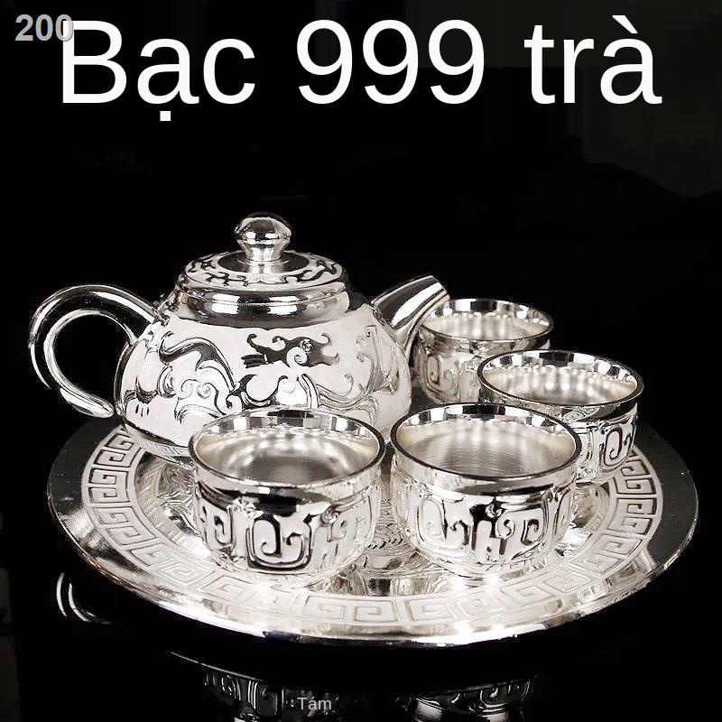 【HOT】Bộ ấm trà bạc 999 cao cấp 1 khay bình 4 chén châu âu quà tặng lô