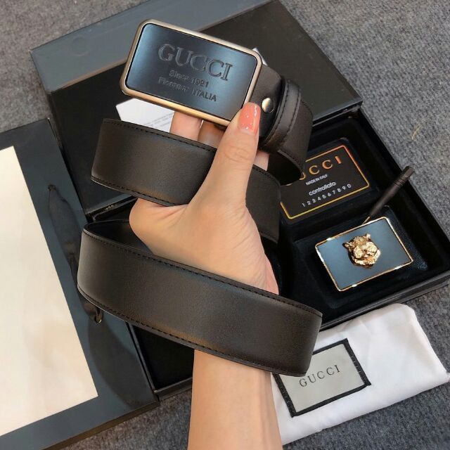 Thắt lưng nam Cc dây lưng nam dây nịt mặt bản vuông màu đen dây da đẹp kèm Hộp Túi Giấy