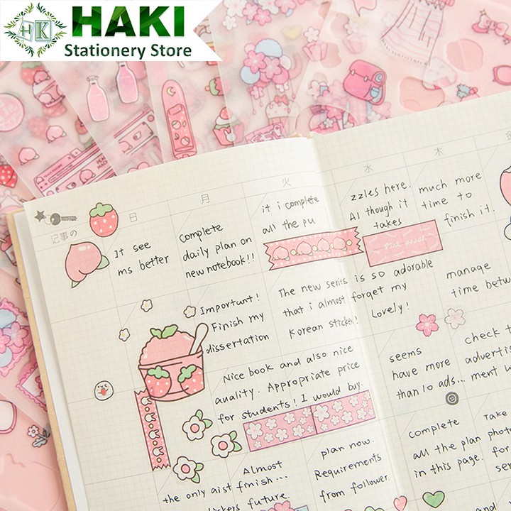Sticker cute hoạt hình dễ thương HAKI, hình dán cute 4 sticker chống thấm nước trang trí sổ đáng yêu giá rẻ ST27