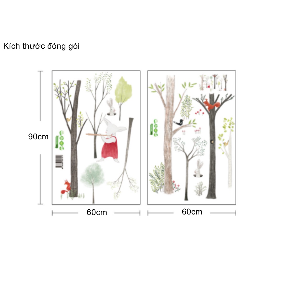 Decal dán tường trang trí - RÙNG CÂY TUỔI THƠ CHO BÉ YÊU