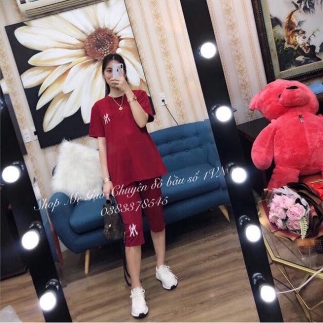 Shop Bầu Xinh Bộ bầu lửng sau sinh vén chéo cho con bú, chất cotton mềm mịn cho mẹ bầu mặc nhà freesize 42-70kg - HT-Kid