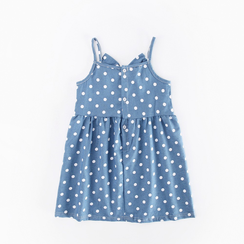 Đầm Sanlutoz Cotton Màu Xanh Dương Thắt Nơ Thời Trang Mùa Hè Cho Bé Gái Mặc Hàng Ngày