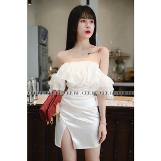 ( ẢNH THẬT - CHÍNH CHỦ CEERI ) Váy trễ vai lụa cao cấp màu trắng / đen