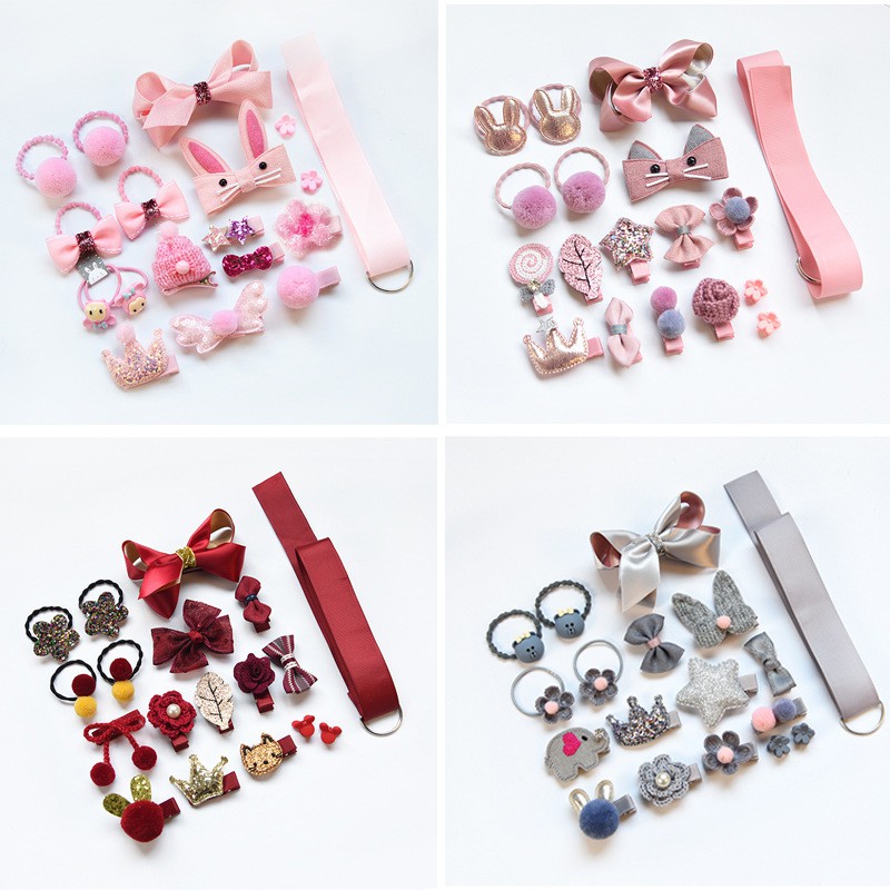Set 18 Kẹp Tóc / Dây Buộc Tóc Mini Dễ Thương Cho Bé Gái