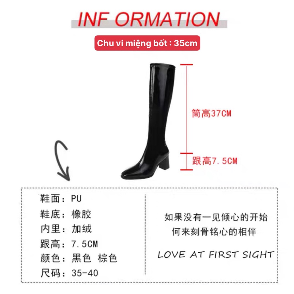 (S235) Bốt đùi nữ da bóng khóa cạnh, gót vân gỗ chìm 7 phân (mã 988 - DA BÓNG)(mã M65) | BigBuy360 - bigbuy360.vn