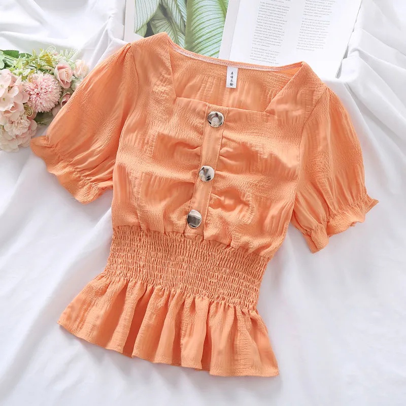 Áo Kiểu Tay Ngắn Màu Trơn C8947