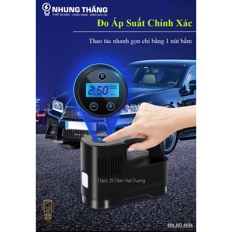 Bơm Lốp Ôtô,Xe Hơi Điện Tử Đa Năng ST-217C - Chế Độ Tự Ngắt - Tích Hợp Đèn Led - Pin Sạc Tích Điện - Bảo Hành 1 Năm