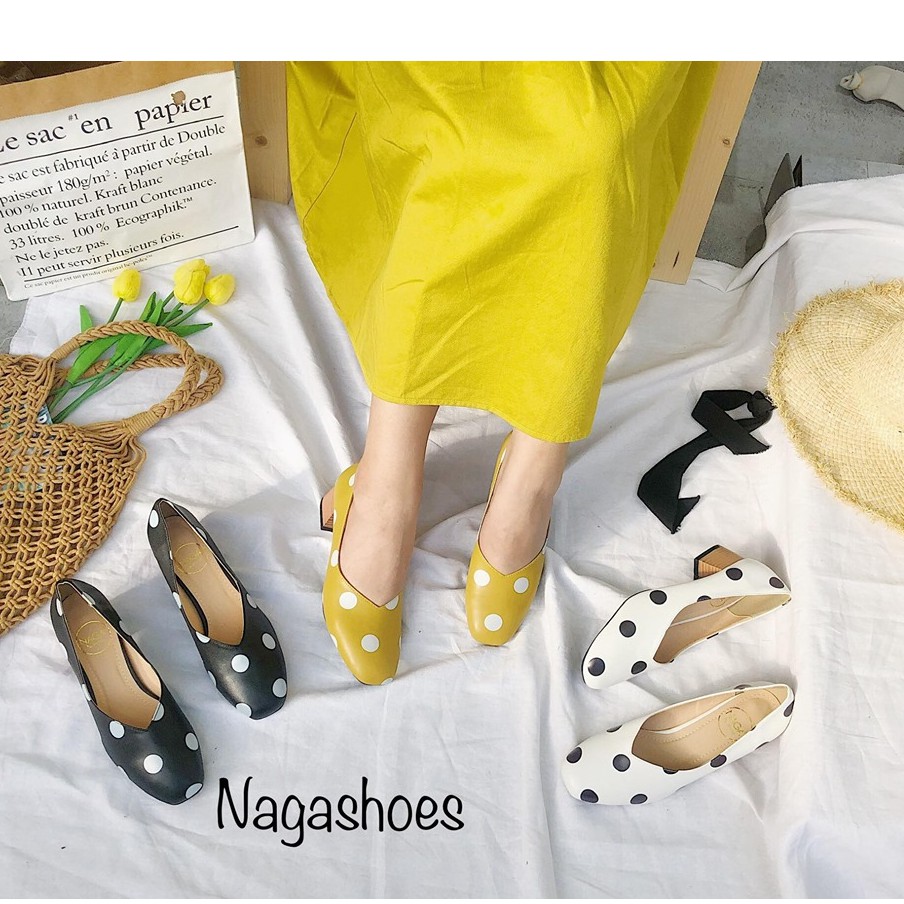 CAO GÓT NAGASHOES MŨI VUÔNG CHẤM BI ĐẾ GỖ 3CM NAC114